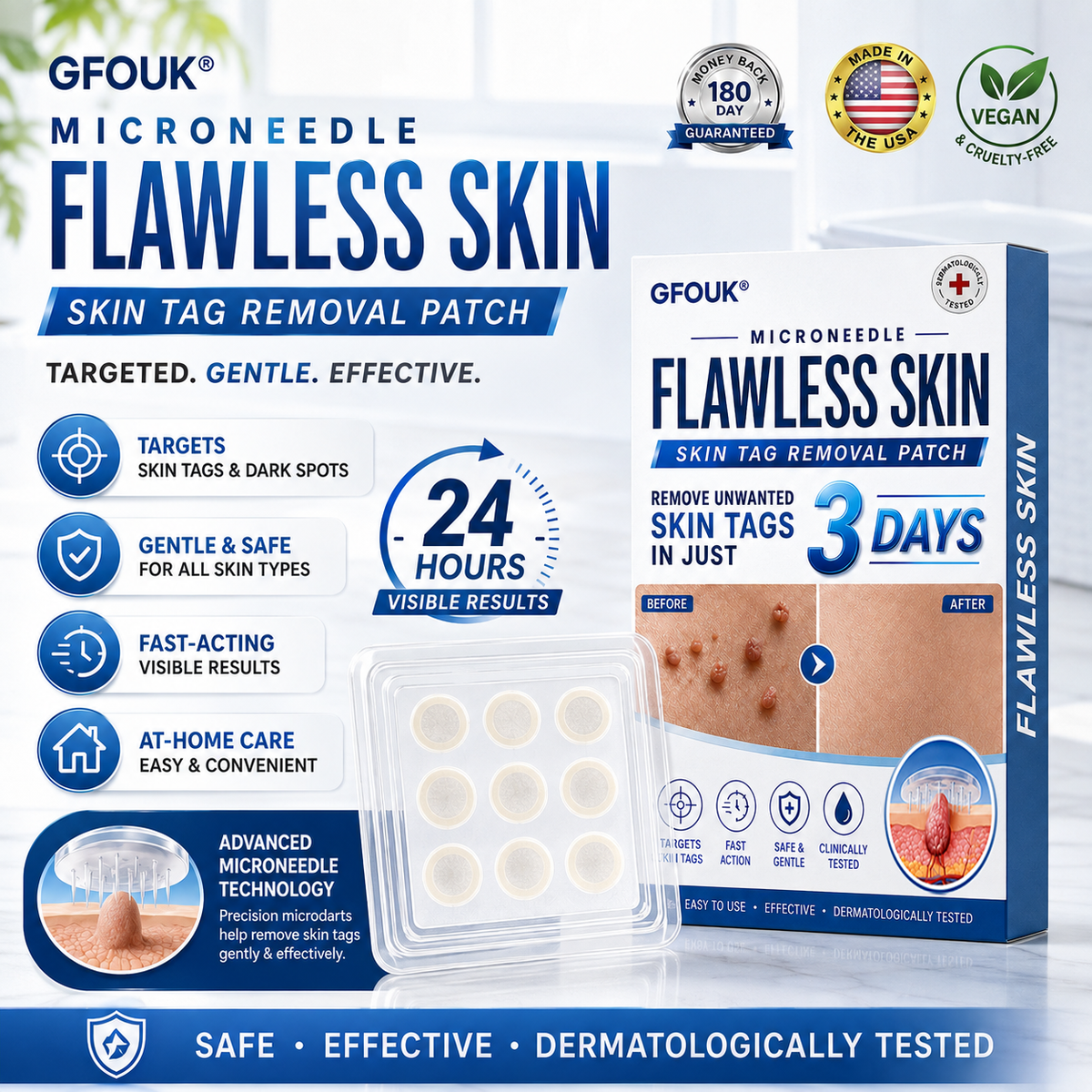 🎁GFOUK® 2026 Newly Upgraded 2-in-1 Microneedle Hydrocolloid Patches | Removes Raised Moles, Acne, Flat Warts, and Skin Tags | Improves Wrinkles, Scars, and Blemishes | Invisible Acne Patches for Face & Body