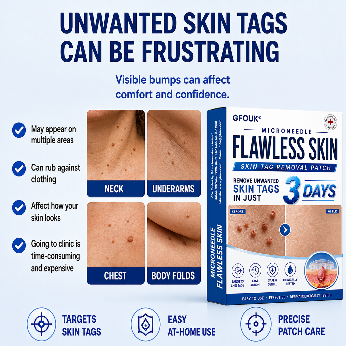 🎁GFOUK® 2026 Newly Upgraded 2-in-1 Microneedle Hydrocolloid Patches | Removes Raised Moles, Acne, Flat Warts, and Skin Tags | Improves Wrinkles, Scars, and Blemishes | Invisible Acne Patches for Face & Body