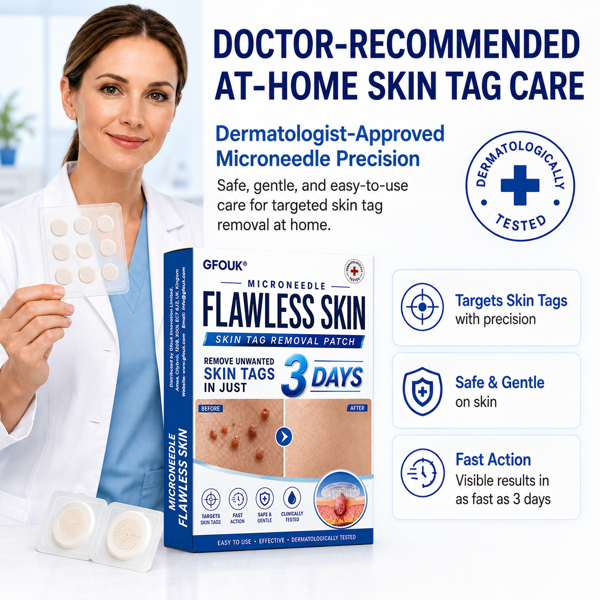 🎁GFOUK® 2026 Newly Upgraded 2-in-1 Microneedle Hydrocolloid Patches | Removes Raised Moles, Acne, Flat Warts, and Skin Tags | Improves Wrinkles, Scars, and Blemishes | Invisible Acne Patches for Face & Body