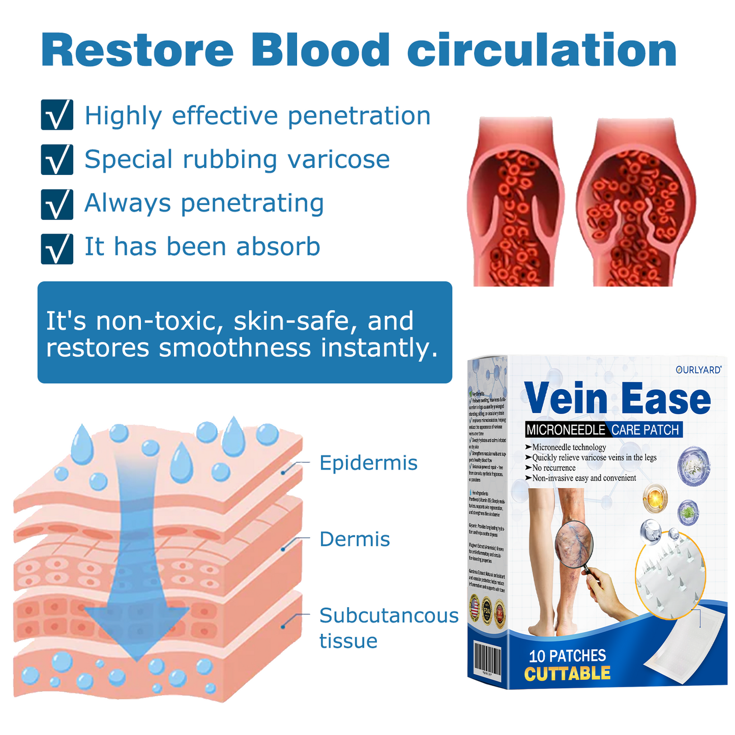🔥Time-Limited Offer -Ourlyard® Vein Ease Microneedle Care Patch - Cuttable (For Spider Veins, Varicose Veins, Swelling & Leg Fatigue)